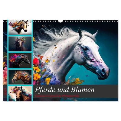 Pferde und Blumen (Wandkalender 2027 DIN A3 quer), CALVENDO Monatskalender
