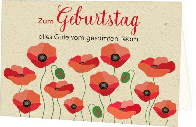 Geburtstagskarte Korsch Zum Geburtstag alles Gute vom gesamten Team, mit buntem Motiv & Umschlägen, Querformat, B 170 x H 115 mm, Karton, naturweiß, 10 Stück