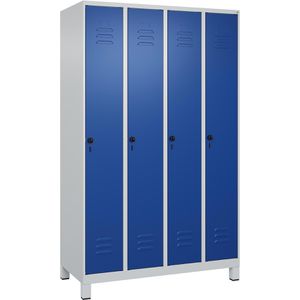 CP-Möbel Spind Classic PLUS, blau, 4 Abteile, mit Füßen & Drehriegelschloss, 120 x 195 cm