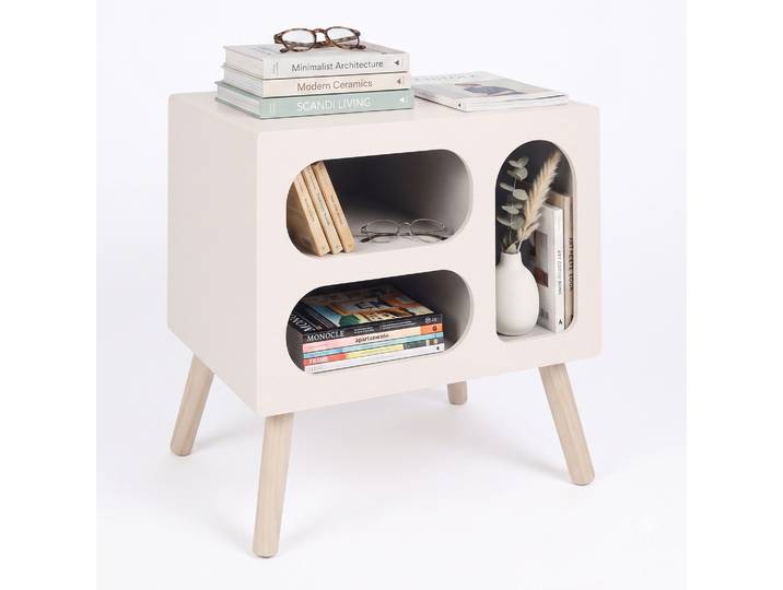 Relaxdays Table De Chevet Scandinave Rétro\, Hxlxp 45x45x35 Cm\, Table D'Appoint Chambre\, Blanc/naturel