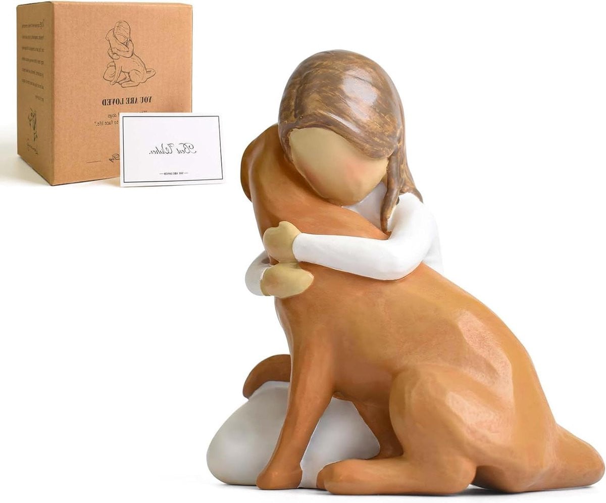 Honden Herdenkingsbeeld - Handgeschilderd Resin Troostbeeldje voor Huisdier - Bruin Wit - Hoogte: 8 cm