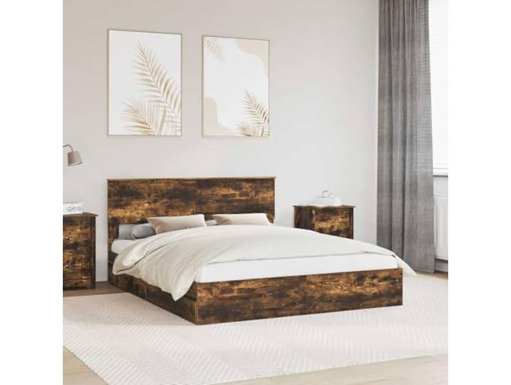 Stauraumbett Holzwerkstoff mit Bettkasten Modernes Design Geräucherte Eiche Aufbewahrungsbett Geräucherte Eiche 160x200 cm Holzwerkstoff mit Schubladen Stauraum Bettgestell inklusive Lattenrost