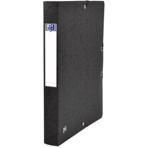 Oxford Heftbox TOP FILE+, 400114370, aus Karton, A4, 4 cm Füllhöhe, schwarz, Verschluss seitlich mit Gummizug