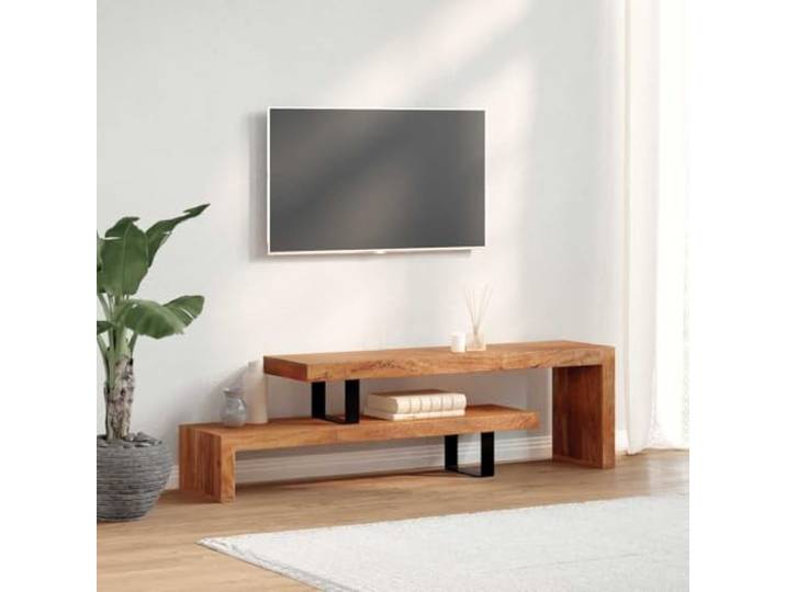 HEFZGDB TV-Schrank Massivholz Akazie Handgefertigt Vintage Stil, 2-teiliger stapelbarer Fernsehständer mit 2 Ablagen, wandelbar als Lowboard Sideboard Beistelltisch, Robustes Retro