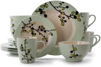 Elama Retro Bloom 16 Piece Round Stoneware Dinnerware Set in Green