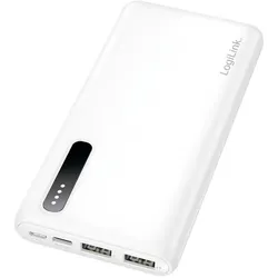 LogiLink Powerbank 8000 mAh, 2x USB-A, 2-in-1 Kabel, weiss (8000 mAh, 12 W, 29.60 Wh), Powerbank, Weiss