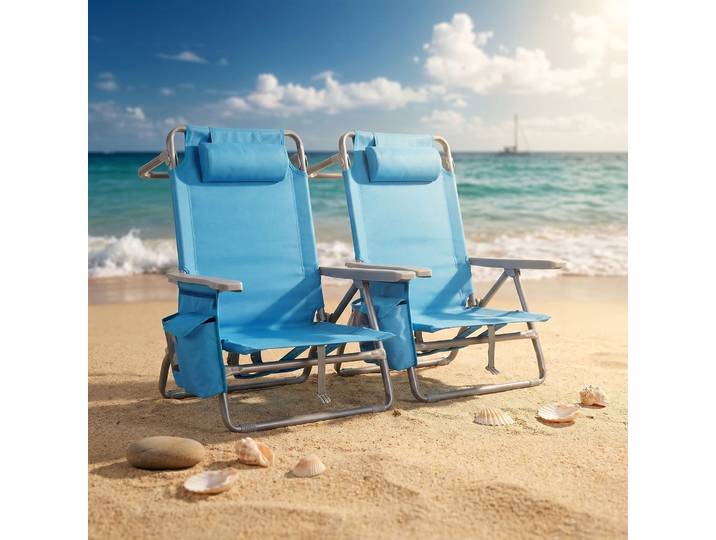 Ensemble de 2 chaises de plage, chaises pliantes de type sac à dos, chaises de camping légères, chaises d'extérieur portables, dossier réglable en 5 positions