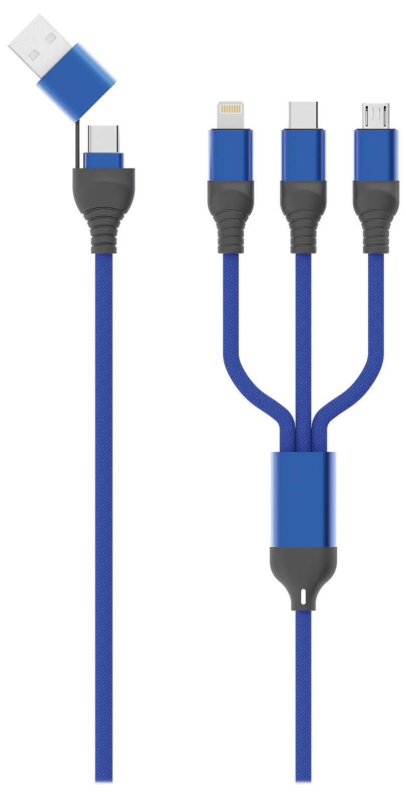 2GO USB naar Type C en Micro USB oplaadkabel, 1,2m, Blauw