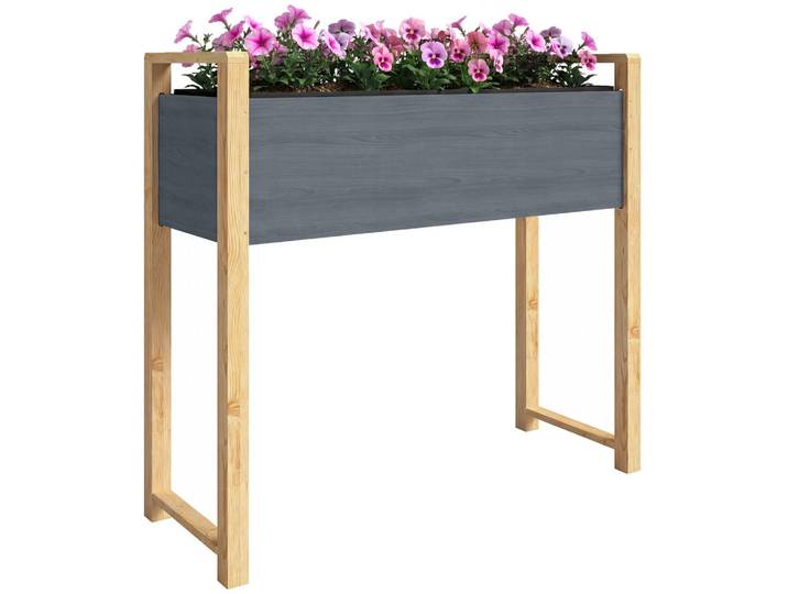 ComfortXL Hochbeet De-12316 mit Beinen, 98/37/90 cm, 4 Drainagelöcher Grau, Holz, 98x90x37 cm, Gartenzubehör, Hochbeete
