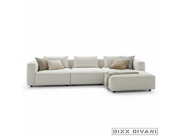 Dixx Divani Six Ecksofa inkl. 3 große Rückenkissen - rechts Trendiger Textilbezug in Beige, Longchair links oder rechts wählbar, stabil und bequem gepolstert, inkl. Rückenkissen, große Sitz- und Liegefläche Modern