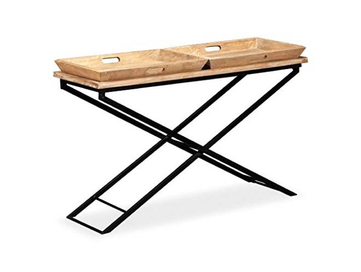 Heofavd Konsolentisch Mangoholz Massiv mit 2 Tabletts 130x40x80 cm