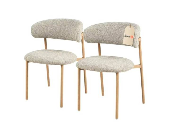 home24 Esszimmerstuhl 2er-Set, Sitzhöhe 49 cm Bezug Strukturstoff Beige, Sitz mit Schaumstoffpolster, Gestell aus Metall, Rückenlehne durchgehend