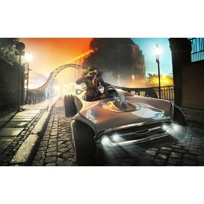 Fototapete PAPERMOON "RETRO AUTO-ALTSTADT FANTASIE VINTAGE SPORT RACING XXL", bunt, B:4,5m L:2,8m, Vlies, Tapeten