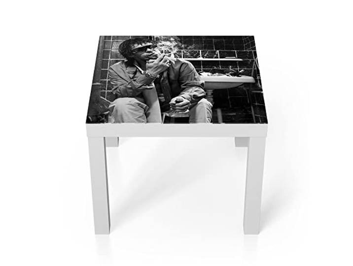 DEQORI Glastisch weiß klein 55x55 cm Motiv Partygast auf dem Klo ausgefallener Beistelltisch aus Glas Hochglanz Couchtisch fürs Wohnzimmer moderner Couch Tisch mit Design