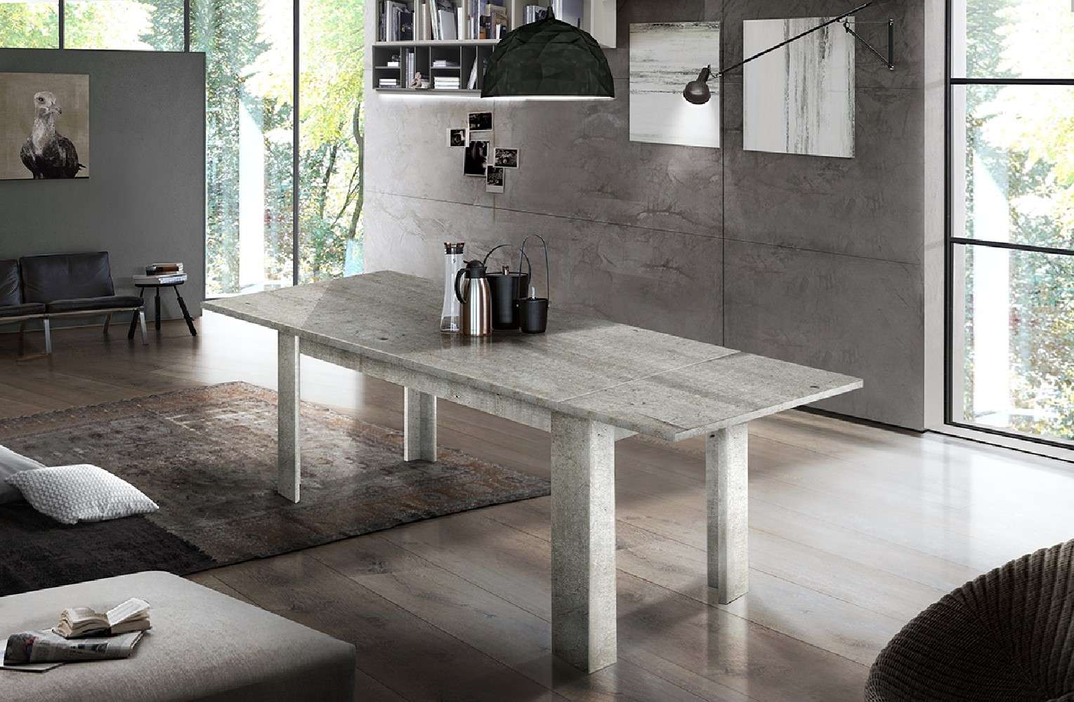 Esstisch HOME AFFAIRE "JESI", grau (beton, beton, beton), B:160cm H:75cm T:90cm, Tische, Esstisch beton, beton, beton B/H/T: 160cm x 75cm x 90cm, Einlegeplatte