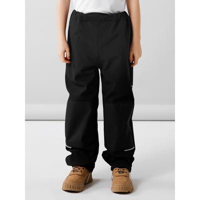 Regenhose NAME IT "NKNALFA PANT SOLID NOOS", Mädchen, Gr. 164, N-Gr, schwarz, Softshell, Obermaterial: 96% Polyester, 4% Elasthan, unifarben, regular fit normal, Hosen Regenhose