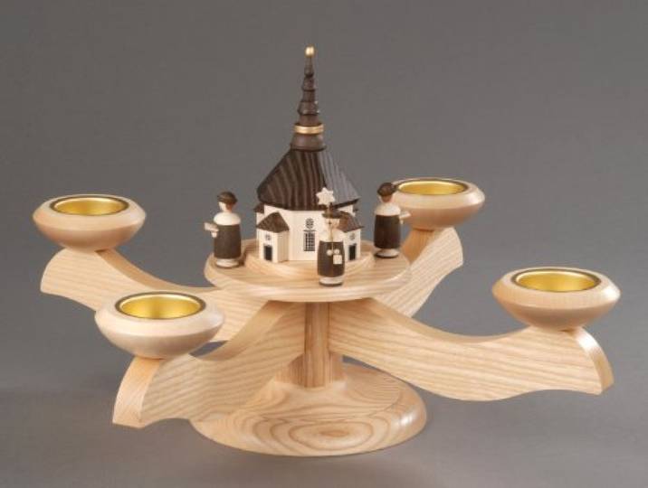 Adventsleuchter, natur - Seiffener Kirche mit Kurrende