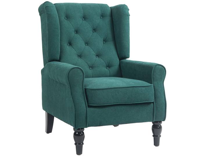 Fauteuil d'appoint Wingback, canapé simple pour salon, chambre à coucher, mobilier de maison, design classique à dossier capitonné, siège large et rembourré, tissu respirant et pieds en bois massif