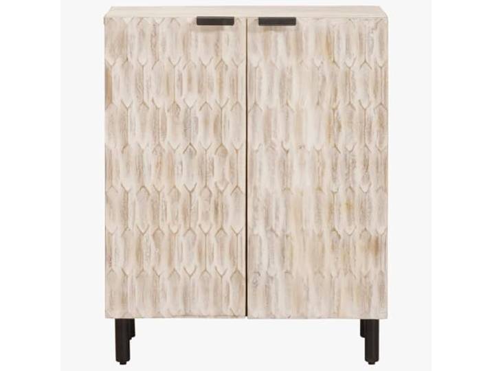KTHLBRH Sideboard Finish weiß gewaschen, 60 x 33 x 75 cm Massives Mangoholz, Eisenbeine, Scharniertüren, Buffet für Esszimmer