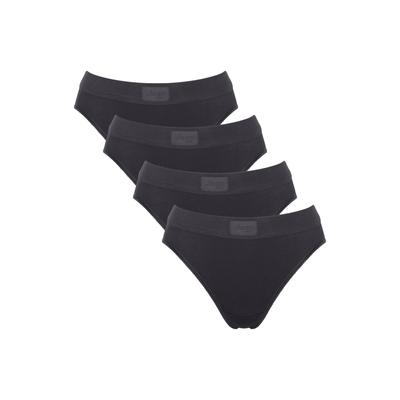 Slip SLOGGI "Slip Double Comfort Tai 4P 4er Pack", Damen, Gr. M, schwarz, Obermaterial: 93% Baumwolle CO. 7% Elasthan EL., Unterhosen Slip