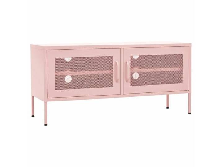 Roanoer TV-Schrank Rosa 105x35x50 cm Stahl TV-Lowboard mit Gittertüren Robustes TV-Board aus Stahl für Wohnzimmer und Schlafzimmer mit Kabelführung und verstellbaren Füßen.