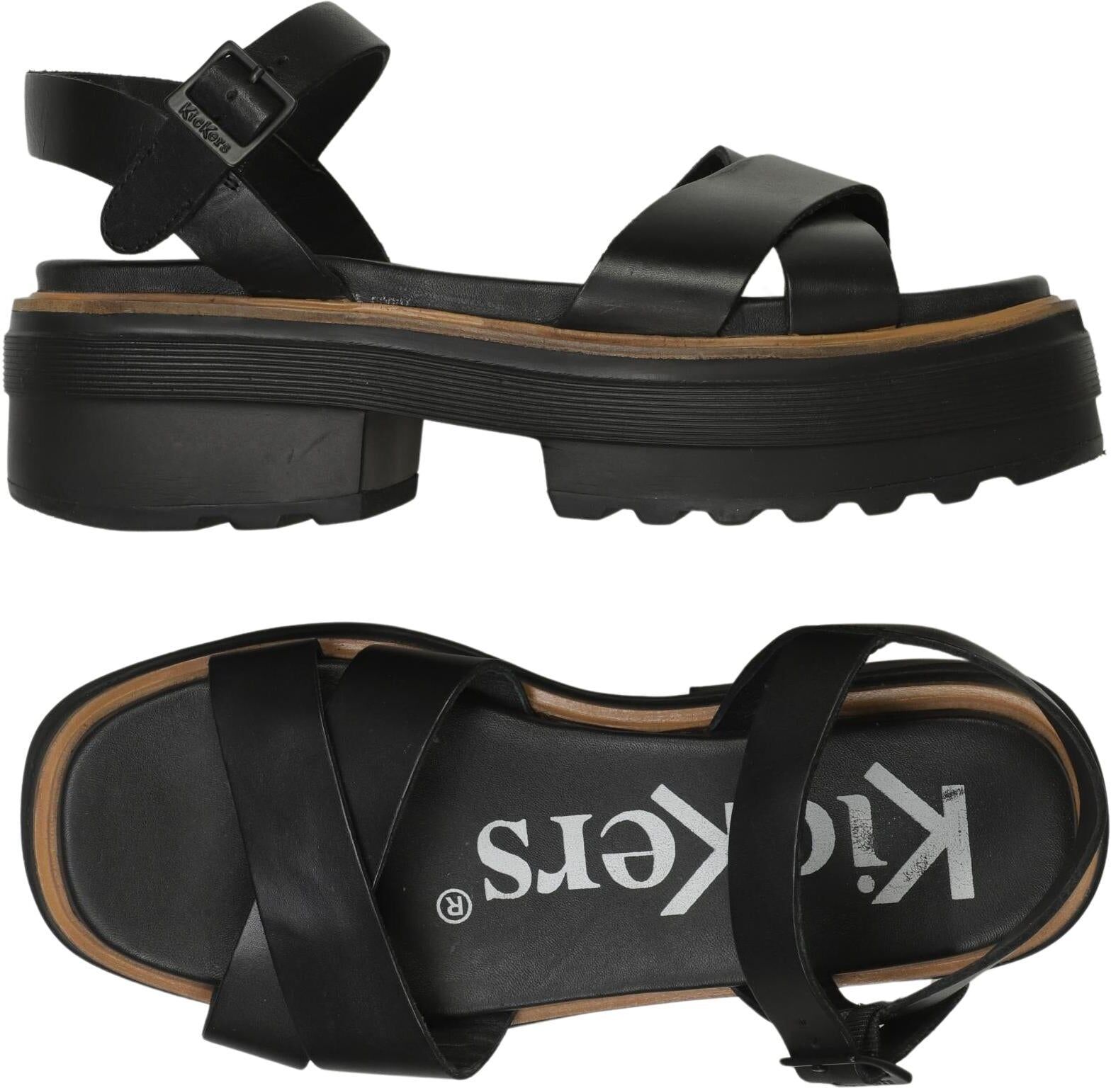 Kickers Damen Sandalen, Schwarz, Gr. EU 40, Leder - Second Hand