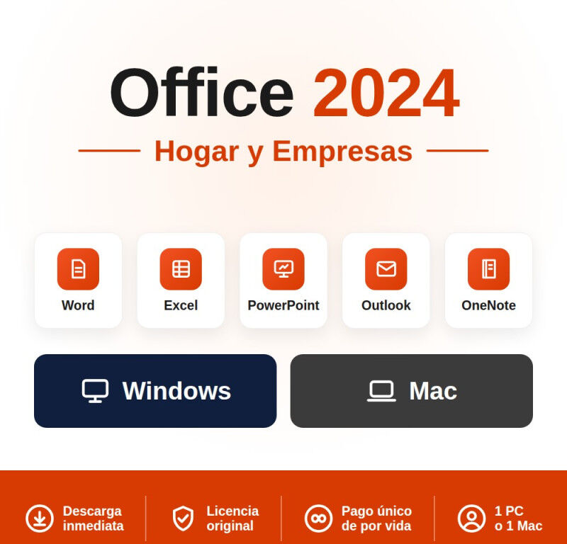Microsoft Office 2024 Hogar y Empresas - 1 PC / Mac