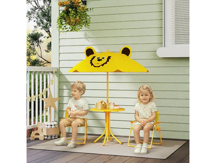 AIYAPLAY Ensemble Jardin Enfants Table Chaises Parasol Lion