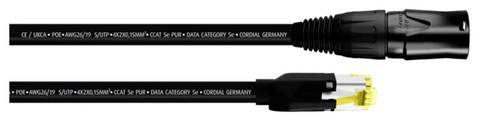 Cordial 15553 RJ45 Patchkabel CAT 5e S/UTP 20.00m Schwarz PUR-Mantel 1St.