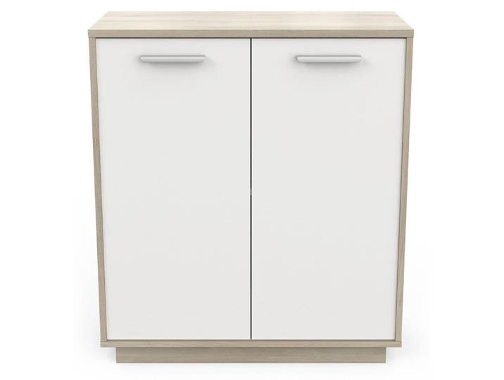 CALICOSY - Buffet bas 2 portes\,Reproduction bois et blanc L78 cm - Léo