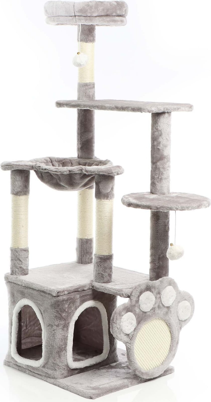 Fudajo Krabboom met kattenhuis, ligplaats en krabplank, grijs, Hoogte: 135 cm