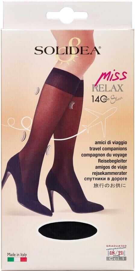 Solidea Miss Relax 140 Sheer Knæstrømpe Sort Small Medicinsk udstyr 1 par