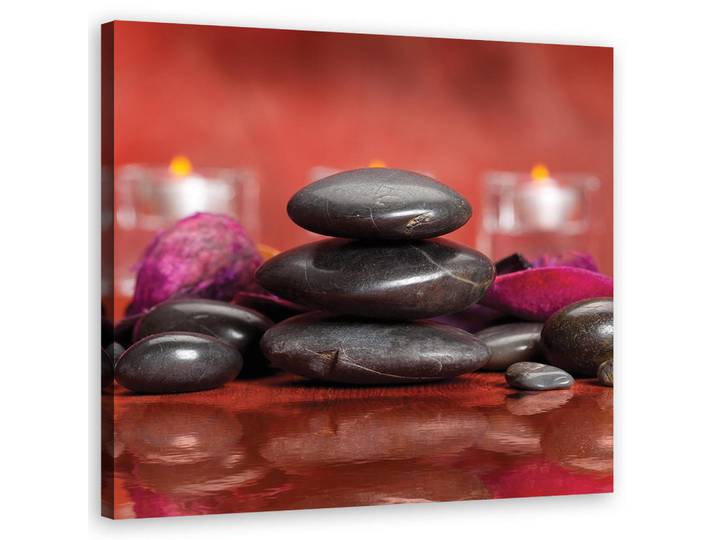 Feeby Wandbild zen steine rot hintergrund, Rot, Religion/Spiritualität, Rechteckig, 50x50 cm, Bilder & Rahmen, Bilder, Leinwandbilder