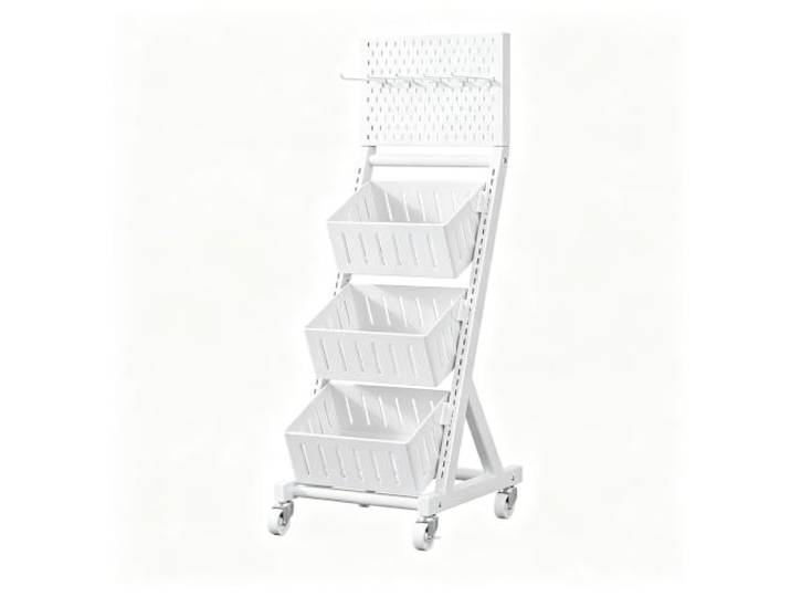 3/4Tier Supermarkt Snackregal mit Rädern,freistehendes Einzelhandelsdisplay Chip-Regal-Präsentationsständer mit abnehmbaren,schrägen Körben,Regalwagen für Laden,Haushalt und Küche(3 baskets)