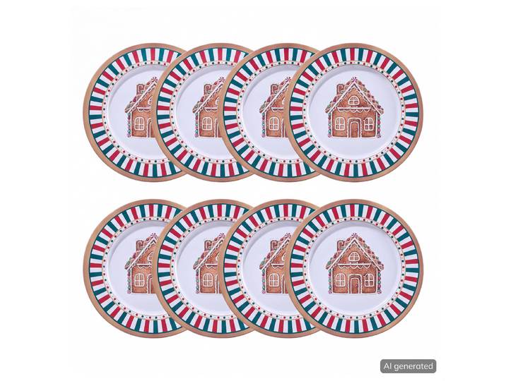 Teller Lebkuchenhaus 8er-Set Ø 33cm Gold/Grün/Gold