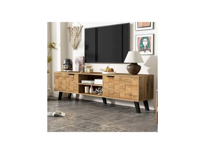Meuble TV - BLOSSOM - 160 5 x 35 5 x 45 cm - Bois Naturel - 2 portes - Design moderne