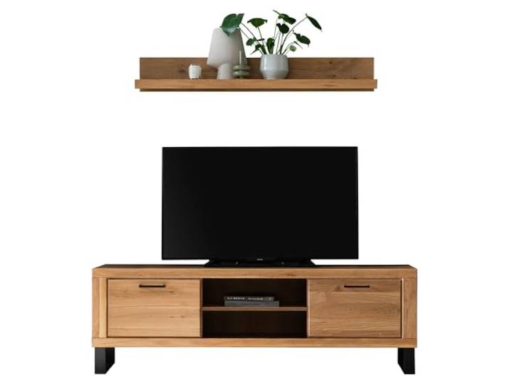 Lomadox Wohnwand Wohnmöbel in Eiche teilmassiv mit 169 cm Lowboard & Wandboard, 2-teilig, Echtholz/Massivholz-Fronten, geölt