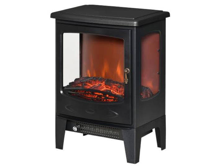 HOMCOM Cheminée Électrique Poêle Style Néo-rétro 900-1800 W Acier ABS Noir Simulation Flammes LED\, Luminosité Réglable