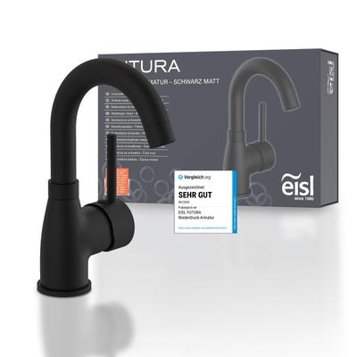 Waschtischarmatur EISL "FUTURA", schwarz (schwarz matt), B:5cm H:23cm T:16cm, Messing, Armaturen, 360 schwenkbar, energiesparend, Marken-Mischdüse