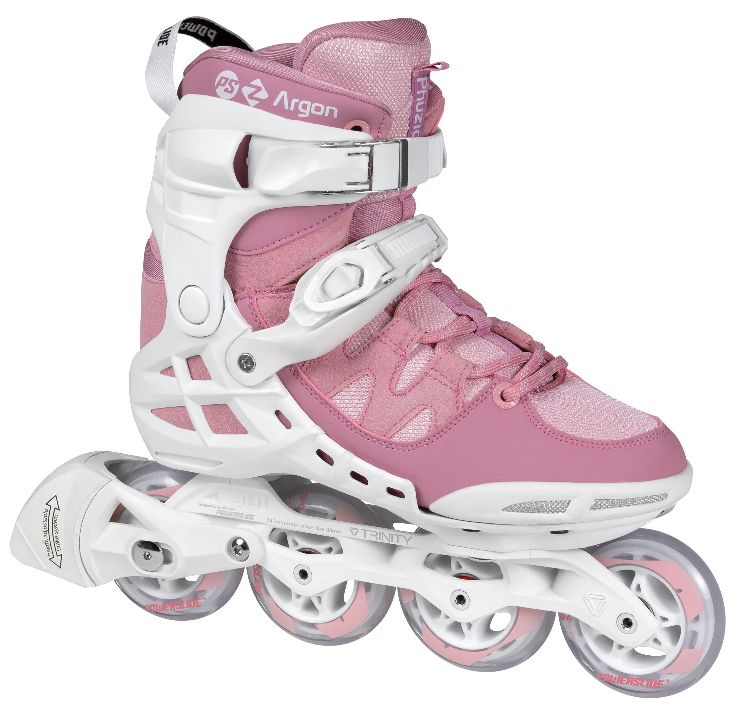 Inlineskates POWERSLIDE "Phuzion Argon Rose 80" Gr. 39, rosa (rosa, weiß), Inlineskates_Rollschuhe, Damen, 39 (bis 100 kg), Kunstfaser, Lederimitat, Inlineskates rosa, weiß 39 (bis 100 kg)