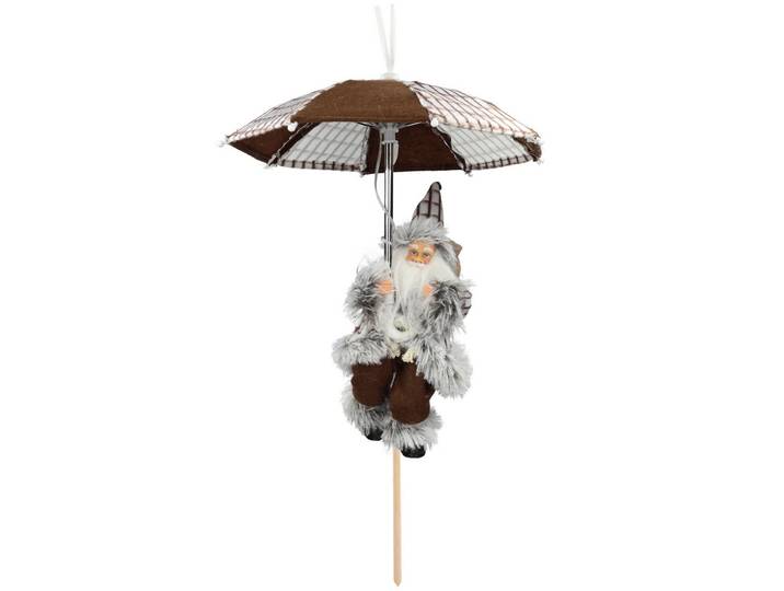 Weihnachtsmann mit Fallschirm und LED-Beleuchtung, braun-weiss, H 30 cm