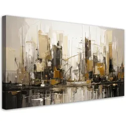 LEINWANDBILD Stadt Abstraktion Gold Beige 100x50cm