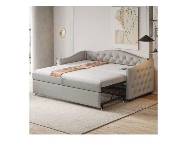 HAUSS SPOLE Polsterbett Ausziehbares Daybett 90x200 Tagesbett mit USB-Anschluss,mit Matratze (Polsterbett Schlafsofa,mit USB-Anschluss, verstellbare Länge, 90x200 cm), mit einer Matratze