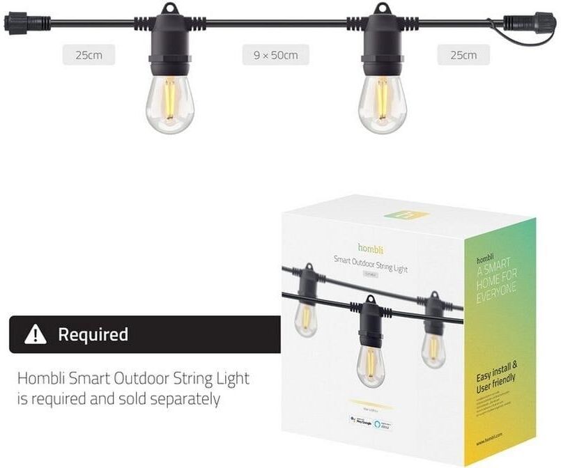 HOMBLI LED Gartenleuchte "String Light 5m Verlängerung", schwarz (schwarz, transparent), 10, Leuchten, LED Gartenleuchte schwarz, transparent 10