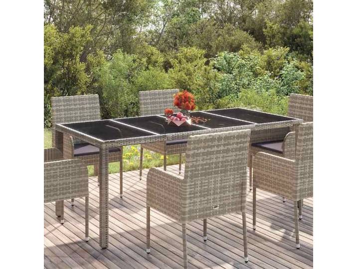 Table de jardin dessus en verre Gris 190x90x75cm Résine tressée mobilier de jardin mobilier d'extérieur table 319904