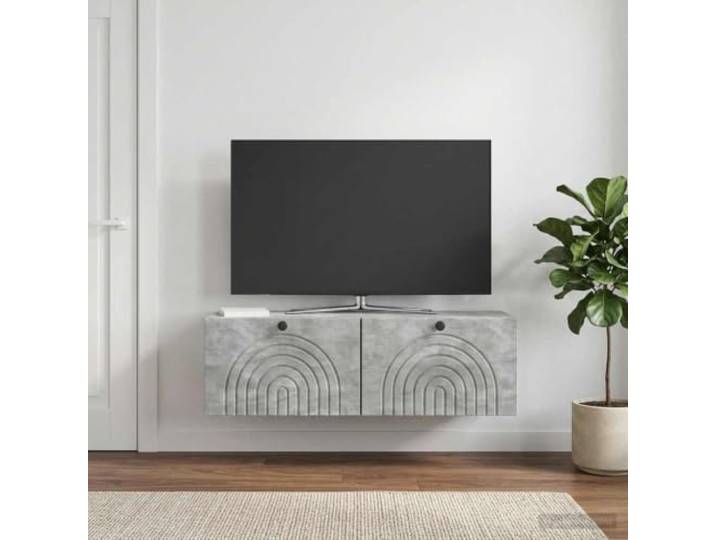 GKMBCVDFR Wandmontierter TV-Schrank Betongrau 98x31x30 cm Holzwerkstoff Doppeltüren, Metallgriffe, pflegeleicht, stabile Konstruktion, vielseitig nutzbar