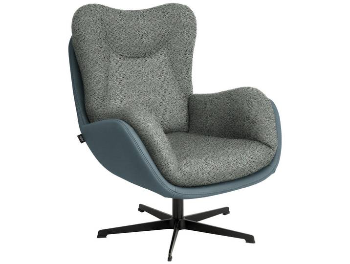 Schöner Wohnen Sessel, Hellblau, Metall, Echtleder, Nappaleder, 80x97x89 cm, Goldenes M, Lederauswahl, Stoffauswahl, Sitzfläche 360° drehbar, Wohnzimmer, Sessel, Sessel