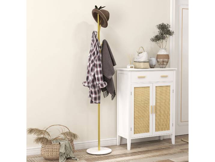 HOMCOM Portemanteau 8 Patères Marbre Rond Doré Ø32x164 cm
