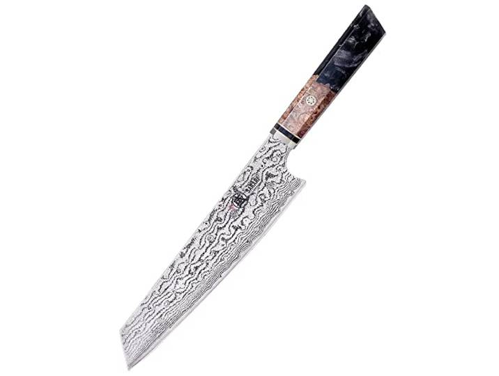 MITSUMOTO SAKARI 22 cm Kiritsuke Kochmesser AUS-10 Damaststahl Küchenmesser Handgeschmiedetes Küchenmesser, Professionelles Japanisches Kochmesser, Schattenholz Granatapfel Griff & Exquisite Holzkiste