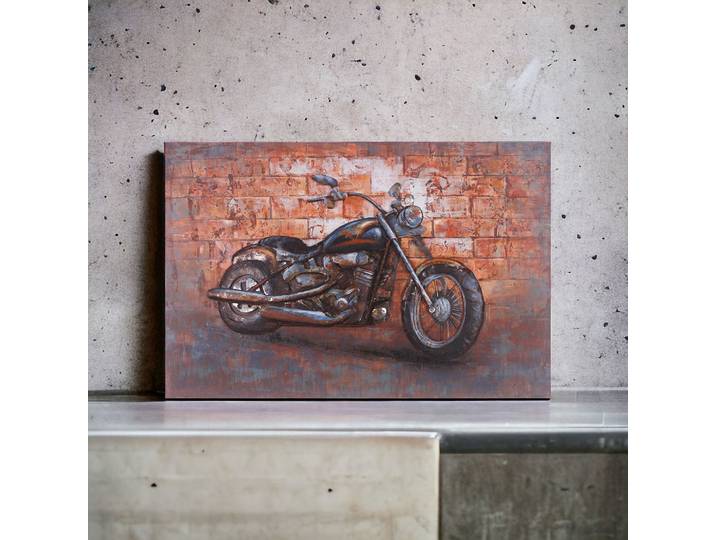 Tableau Relief Moto Chopper en Bois et Métal